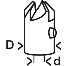 Skizze eines Forstnerbohrers zur Veranschaulichung der Abmessungen