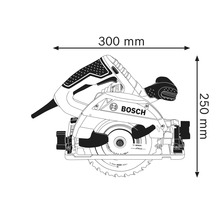 Bosch Handkreissäge mit den Maßen 300 mm x 250 mm.