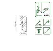 Profilleiste Querschnitt mit Maßangaben und Befestigungssymbolen