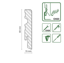 Profilleiste mit den Maßen 80 mal 15 Millimeter und Symbole zur Befestigung