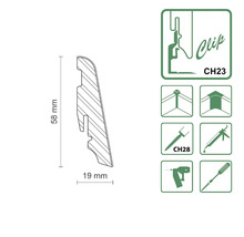 Profilleiste mit den Maßen 58 mm x 19 mm und Symbolen zur Montage