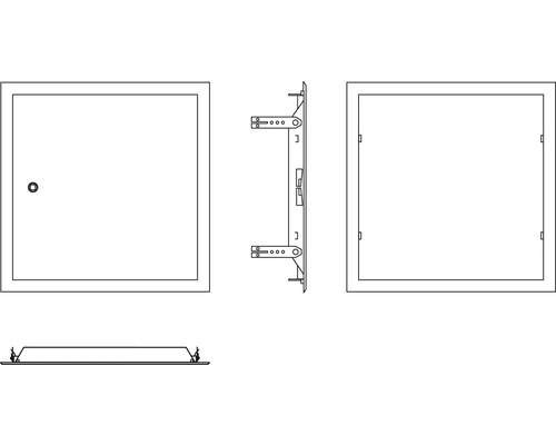 Revisionstür Softline Stahlblech verzinkt weiß RAL 9016 mit versenktem 4-Kantverschluß und 4-teiliger Rahmen 500 mm x 500 mm