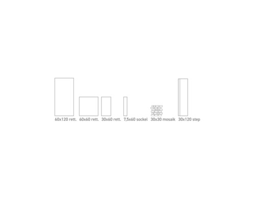 Produktbild 7 (groß) Verschiedene Fliesengrößen: 60x120, 60x60, 30x60, 7,5x60, 30x30 und 30x120 cm
