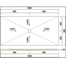 Technische Zeichnung einer Duschwanne mit Maßangaben
