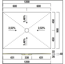 Technische Zeichnung einer Duschwanne mit Maßen