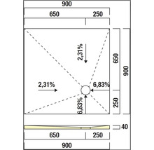 Technische Zeichnung einer Duschwanne mit Maßangaben