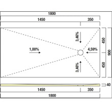 Technische Zeichnung einer Duschwanne mit Maßangaben