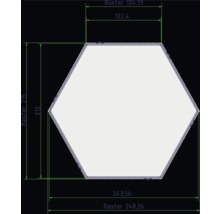 Technische Zeichnung eines Sechsecks mit Maßangaben