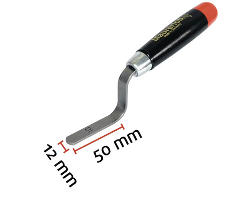 Fugenkratzer mit Holzgriff und den Maßen 12 Millimeter mal 50 Millimeter.