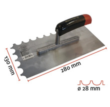 Zahnspachtel mit einer Länge von 280 Millimeter und einer Breite von 130 Millimeter.