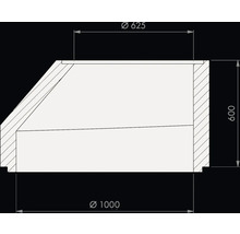 Exzentrischer Schachtkonus aus Beton, oberer Durchmesser 625 Millimeter, unterer Durchmesser 1000 Millimeter, Bauhöhe 600 Millimeter.
