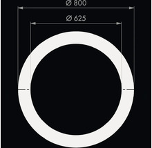 Maßzeichnung eines runden Rahmens mit einem Innendurchmesser von 625 Millimetern und einem Außendurchmesser von 800 Millimetern.