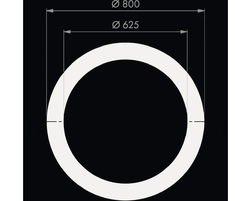 Maßzeichnung eines runden Rahmens mit einem Innendurchmesser von 625 Millimetern und einem Außendurchmesser von 800 Millimetern.