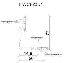 Technische Zeichnung eines Dichtungsprofils mit Maßen