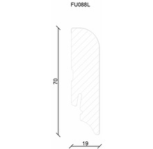 Abbildung eines Sockelleistenprofils mit den Maßen 70 mal 19 Millimeter