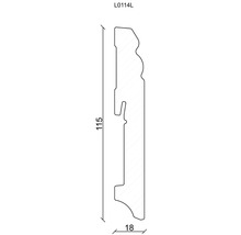 Technische Zeichnung einer Zierleiste mit den Maßen 115 mm Höhe und 18 mm Breite.