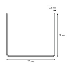 Technische Zeichnung eines U-Profils mit den Maßen 28 mm Breite, 27 mm Höhe und 0,6 mm Materialstärke