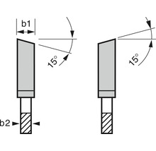 Technische Zeichnung eines Fräsers mit einem Winkel von 15 Grad