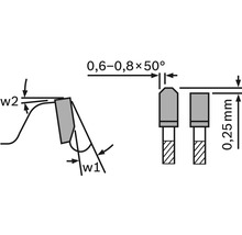 Technische Zeichnung eines Gravierstichels mit Maßangaben