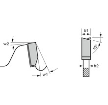 Technische Zeichnung eines Hobelmessers mit Winkelangaben