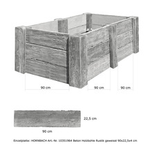 HORNBACH Pflanzkasten aus Beton mit Holzbohlenoptik und Maßangaben