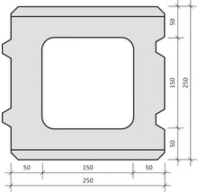 Technische Zeichnung eines Schalungssteins mit Maßangaben