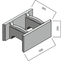 Illustrative Darstellung eines Schalungssteins mit Maßangaben 500, 365 und 250.