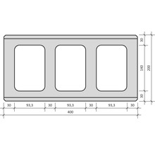 Betonhohlblock mit Maßen 400 x 200 mm als technische Zeichnung