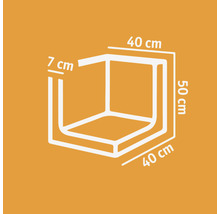 Technische Zeichnung eines Schranks mit den Maßen 40, 40 und 50 Zentimeter sowie einer Materialstärke von 7 Zentimetern.