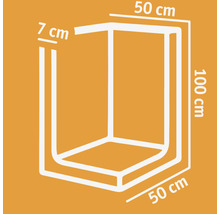Abbildung einer Duschkabine mit den Maßen 50 cm x 50 cm x 100 cm und einer Profilbreite von 7 cm.
