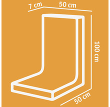 Technische Zeichnung eines Eckprofils mit den Maßen 7 cm, 50 cm und 100 cm.