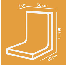 Skizze einer Eckbank mit Maßangaben: 7 cm, 50 cm, 60 cm und 40 cm.