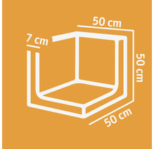 Abbildung eines Duschbeckens mit den Maßen 50 x 50 x 7 cm.