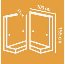 Abmessungen einer Duschkabine: 12 cm, 100 cm und 155 cm