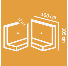 Abmessungen eines Regals: 12 Zentimeter tief, 100 Zentimeter breit und 105 Zentimeter hoch