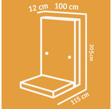 Technische Zeichnung einer Duschkabine mit Maßangaben