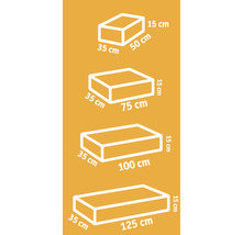 Illustration verschiedener Kissengrößen in Zentimetern
