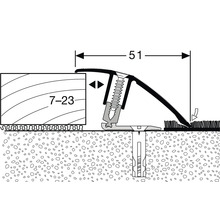 Schematische Darstellung eines Übergangsprofils mit einer Breite von 51 Millimetern für Bodenbeläge mit einer Höhe von 7 bis 23 Millimetern.