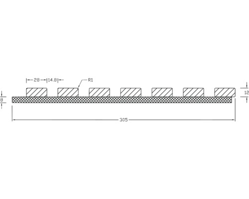 Technische Zeichnung eines Abstandhalters mit den Maßen 305 mm Länge, 8 mm Höhe und 12 mm Stärke.