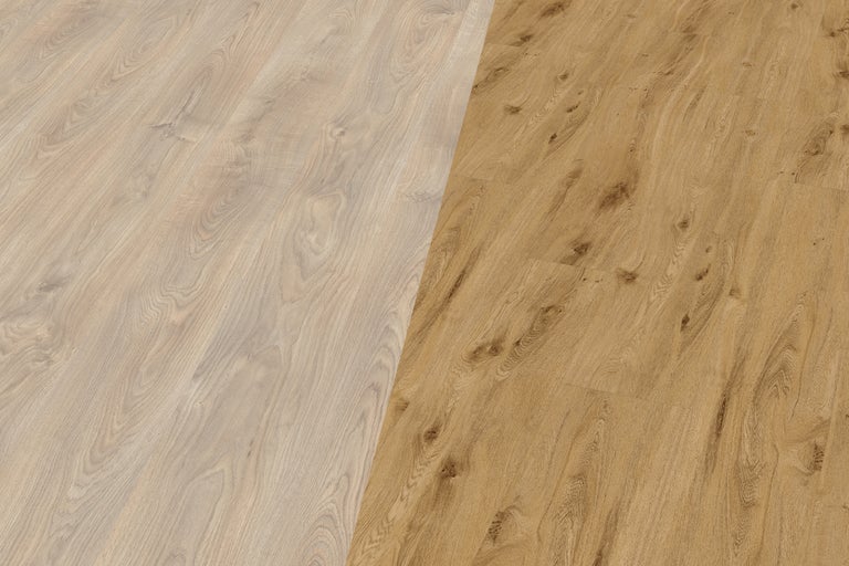 Zwei Laminatböden mit Holzoptik im Vergleich